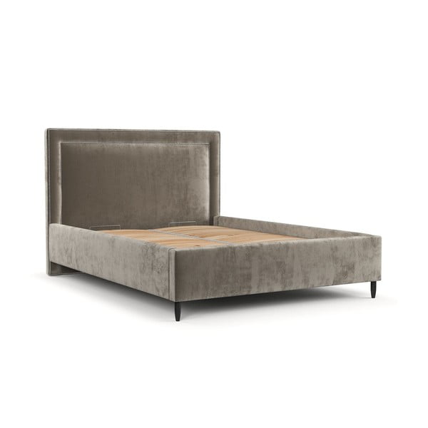 Beež polsterdatud kaheinimesevoodi koos voodipõhja ja panipaigaga 140x200cm Baleine - Maison de Rêve