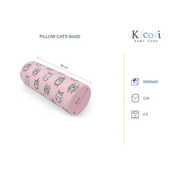 Růžový polštář s motivem soviček KICOTI, 15 x 40 cm-image-1