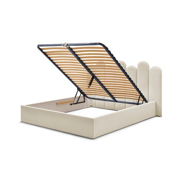 Beež polsterdatud kaheinimesevoodi koos panipaiga ja voodipõhjaga 160x200 cm Badja - Bobochic Paris-image-4