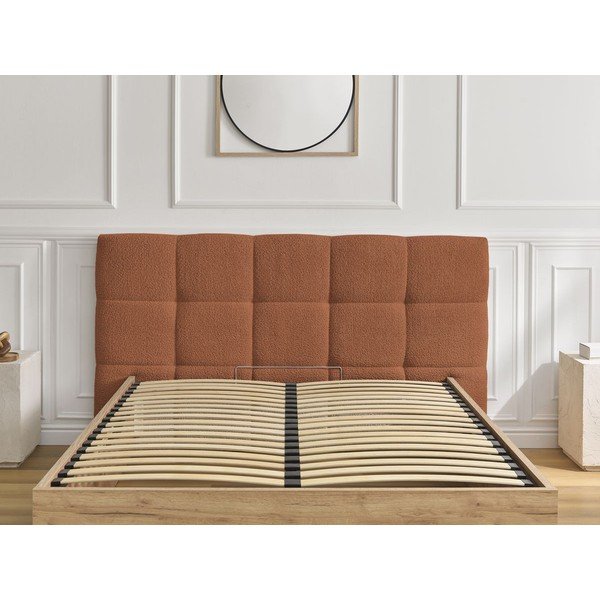 Polsterdatud/puitlaastplaadist kaheinimesevoodi panipaigaga ja liistudest raamiga 160x200 cm terrakota värvi Kumo - Bobochic Paris-image-4