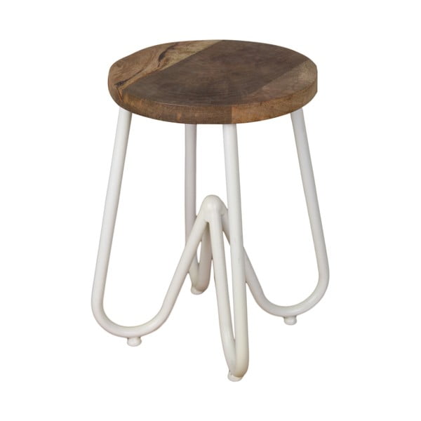 Odkládací stolek s deskou z mangového dřeva s bílým podnožím HSM collection, ⌀ 38 cm