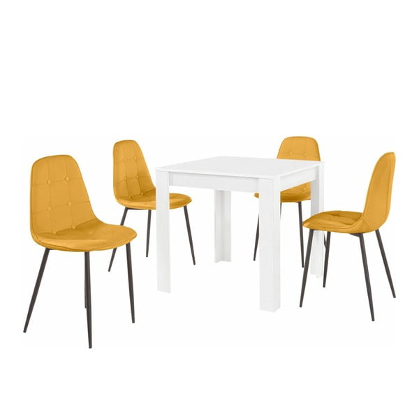 Set bílého jídelního stolu a 4 oranžových jídelních židlí Støraa Lori Lamar Duro