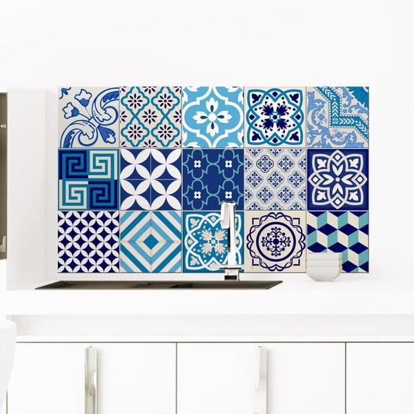 15 dekoratiivse seinakleebise komplekt Azur, 10 x 10 cm - Ambiance