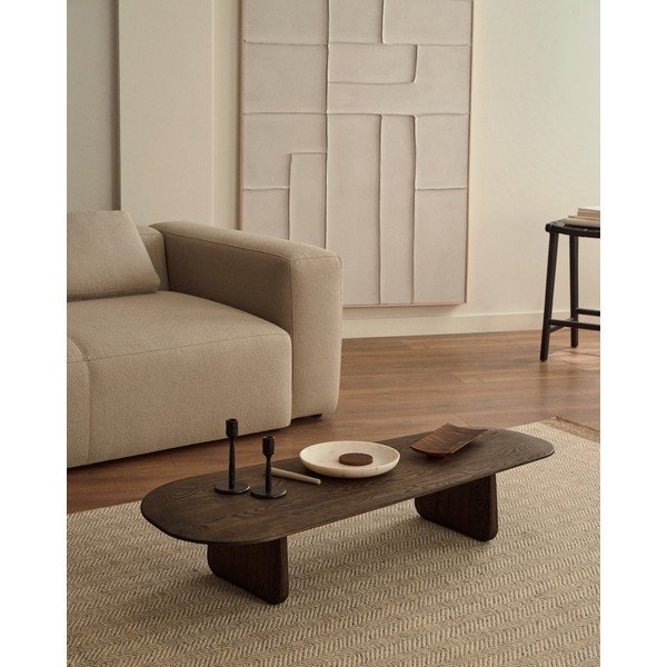 Tumepruun tammepuidust diivanilaud 64x146 cm Pirita - Kave Home-image-1