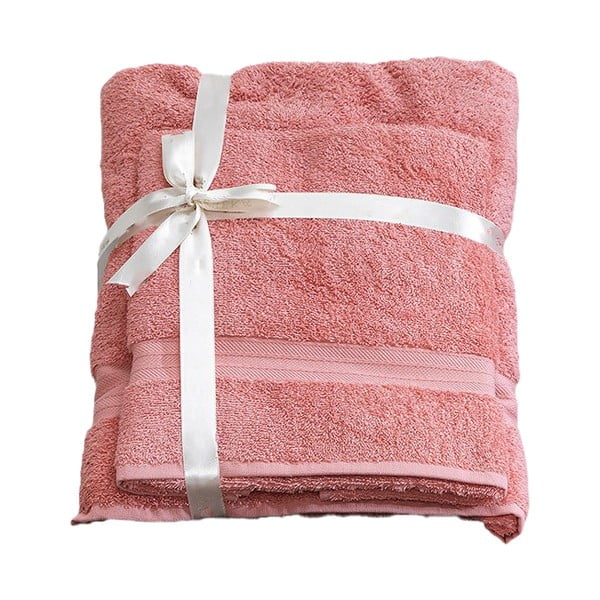 Roosa puuvillaste froteerätikute ja saunalina komplekt - Foutastic