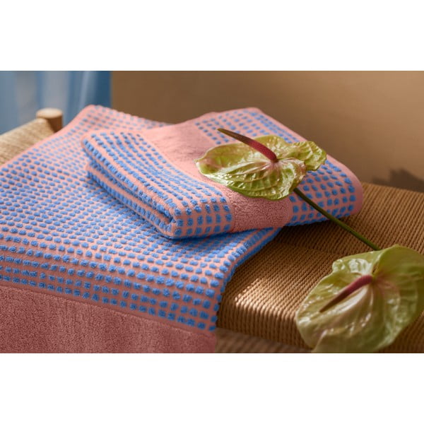 Sinine-roosa froteerätik orgaanilisest puuvillast 50x100 cm Check - JUNA-image-4
