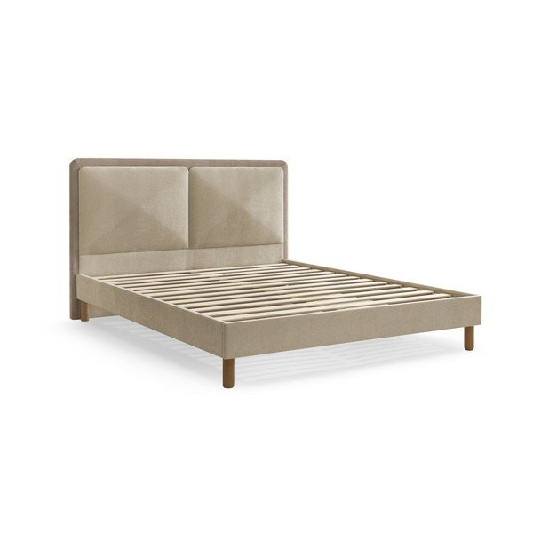 Beež/taupe polsterdatud kaheinimesevoodi liistudest raamiga 180x200 cm Mara - Bobochic Paris