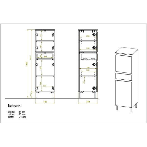 Valge kõrge vannitoakapp tammepuidust 34x120 cm Torrance - Germania-image-3