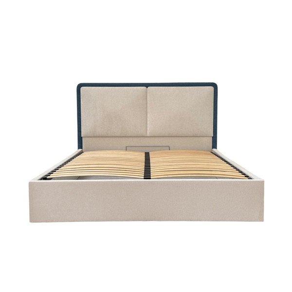 Sinine/beež polsterdatud kaheinimesevoodi panipaigaga ja liistudest raamiga 180x200 cm Mara - Bobochic Paris-image-4