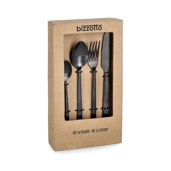 Mustad roostevabast terasest söögiriistad 16 tk 4 inimesele Hestia - Bizzotto-image-1