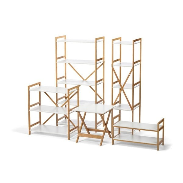 Valge kitsas viiekorruseline bambusekonstruktsiooniga riiul Lora - Bonami Essentials-image-1