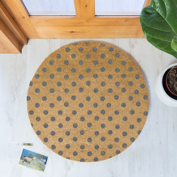 Šedá kulatá rohožka z přírodního kokosového vlákna Artsy Doormats Dots, ⌀ 70 cm-image-1