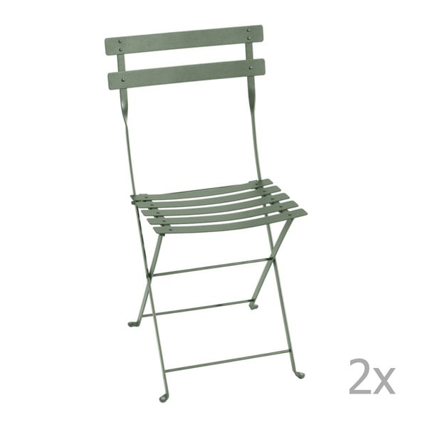 Sada 2 šedozelených skládacích zahradních židlí Fermob Bistro