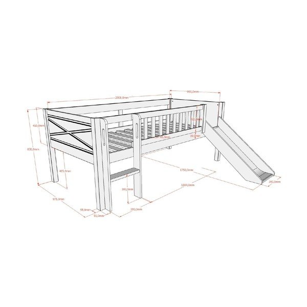 Valge kõrge männi täispuidust lastevoodi koos voodipõhjaga 90x200 cm Scott – Vipack-image-2