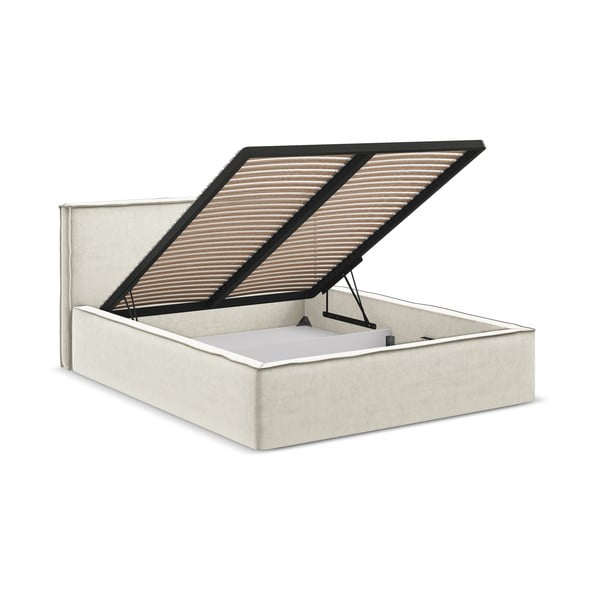 Kreem polsterdatud kaheinimesevoodi koos voodipõhja ja panipaigaga 180x200cm Anani - Makamii-image-2