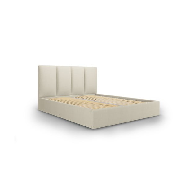 Beeži värvi pehmendusega kaheinimese voodi, millel on hoiuruum ja rest 180x200 cm Juniper - Mazzini Beds