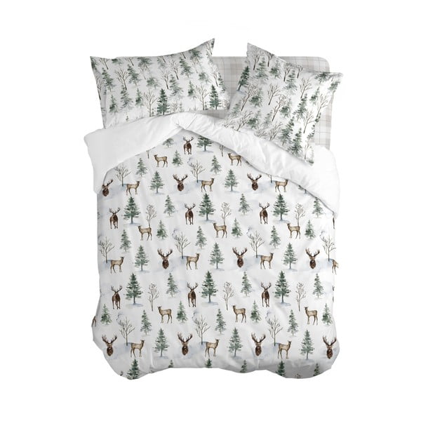 Valge-roheline puuvillane voodikate kaheinimesevoodile 200x200 cm Mystical winter - Happy Friday