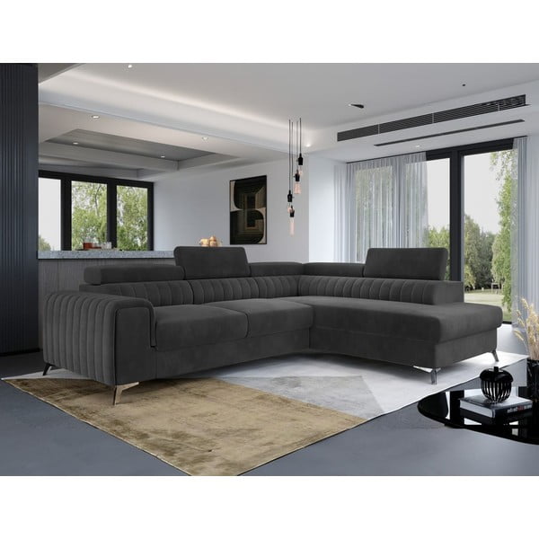 Tumehall sametist lahtikäiv/sahtliga nurgadiivan (parem nurk/L-kujuline) Laurence – ELTAP-image-1