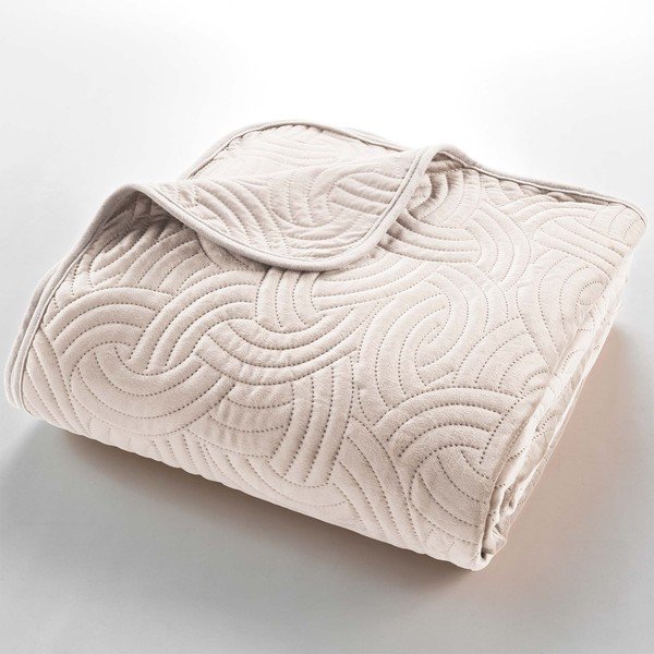 Kreemikas sametist voodikatte ja padjapüüri komplekt 220x240 cm Solange - douceur d'intérieur-image-2