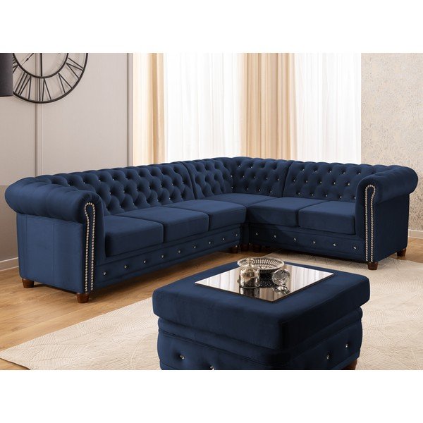 Sinine sametist nurgadiivanvoodi (parem nurk/L-kujuline) York Blik - Ropez-image-1