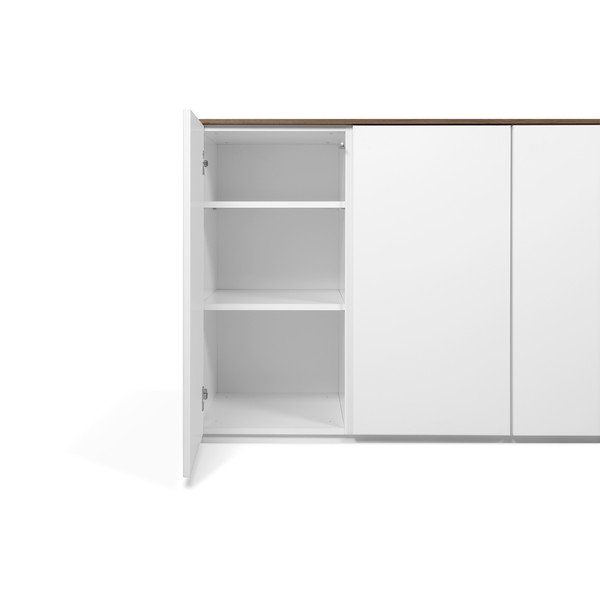 Bílá komoda s deskou z ořechu s 3 šuplíky a 3 dvířkami a černýma nohama TemaHome Join-image-1