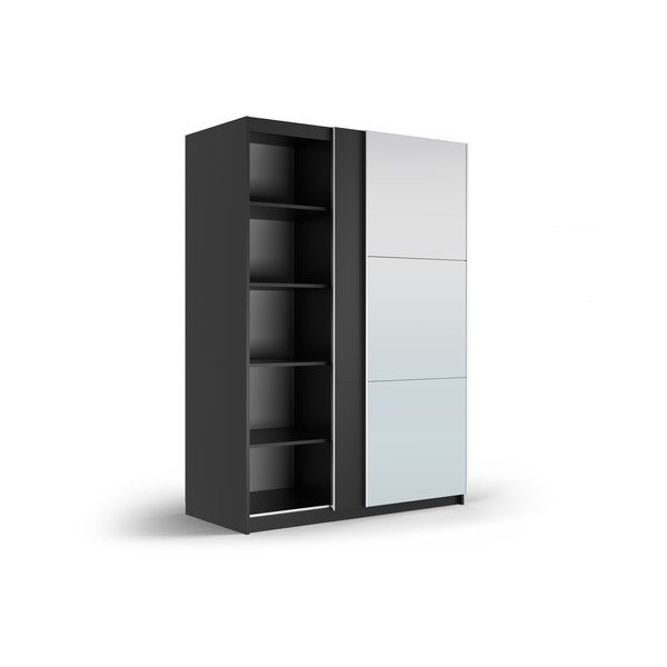 Must peegli- ja lükandustega riidekapp 151x215 cm Lisburn - Cosmopolitan Design-image-2