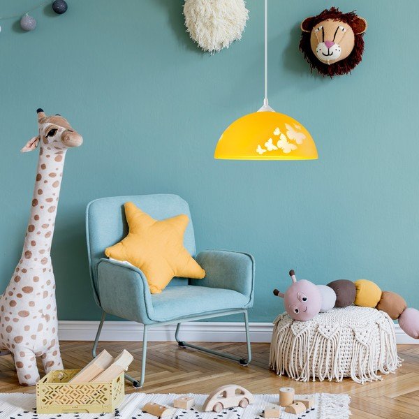Ookerkollane lastelamp klaasist varjuga ø 30 cm laste valgusti Mariposa - LAMKUR-image-2