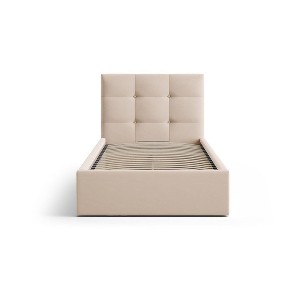 Helepruun polsterdatud üheinimesevoodi koos panipaiga ja voodipõhjaga 90x200 cm Phaedra - Micadoni-image-3