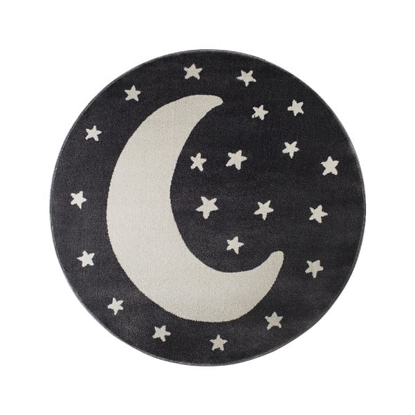 Černý kulatý koberec s motivem měsíce KICOTI Black Moon, ø 133 cm