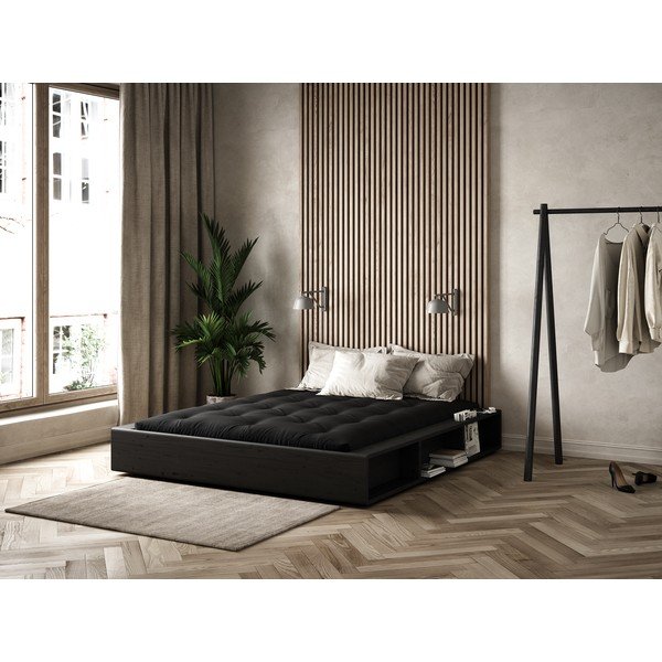 Mustast täispuidust kaheinimese voodi koos panipaigaga ja must futon Comfort , 180 x 200 cm Ziggy - Karup Design-image-1