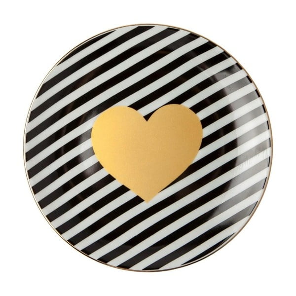 Černobílý porcelánový talíř Vivas Heart, Ø 23 cm