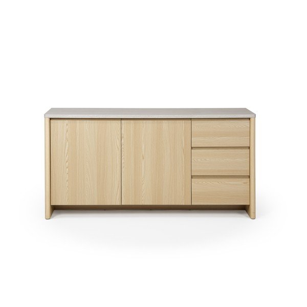 Valge/hele naturaalne tammepuust kummut 163x80x45 cm Dore - Marckeric