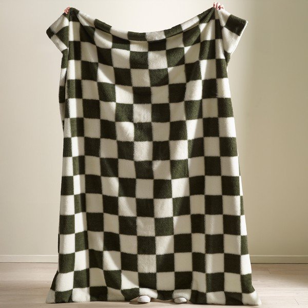 Valge/roheline tekk 130x170 cm Cosy Soft Checkerboard - Catherine Lansfield-image-1