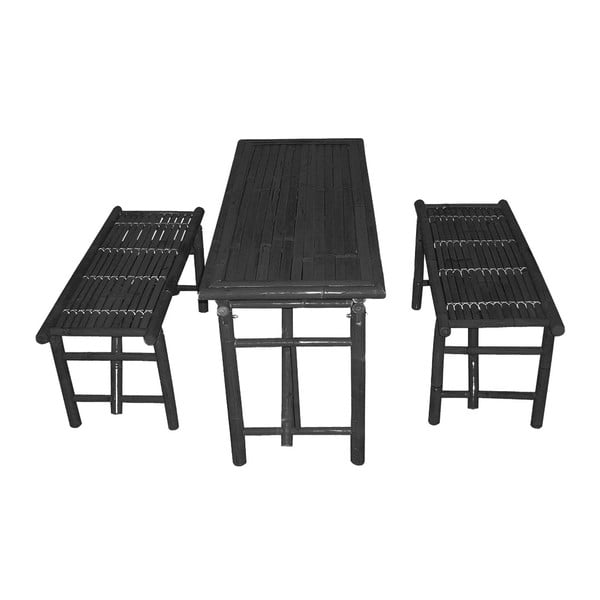 Set černého stolu a 2 lavic z bambusu Leitmotiv