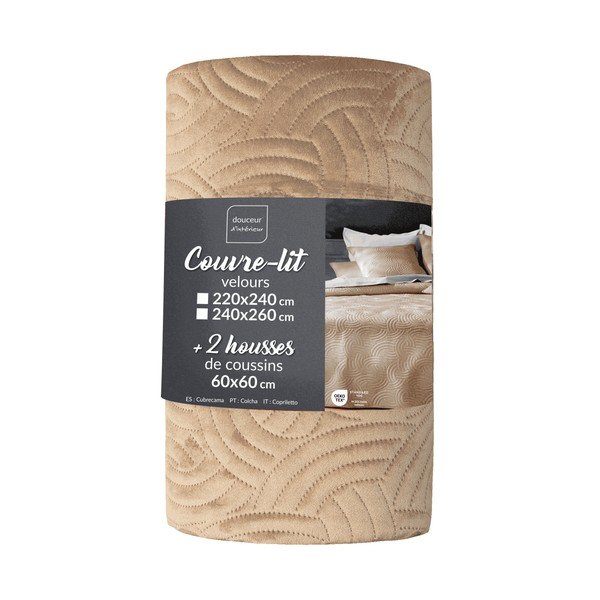 Helepruun sametist voodikatte ja padjapüüri komplekt 240x260 cm Solange - douceur d'intérieur