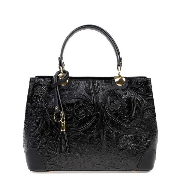Mustast nahast käekott Floral - Carla Ferreri-image-1