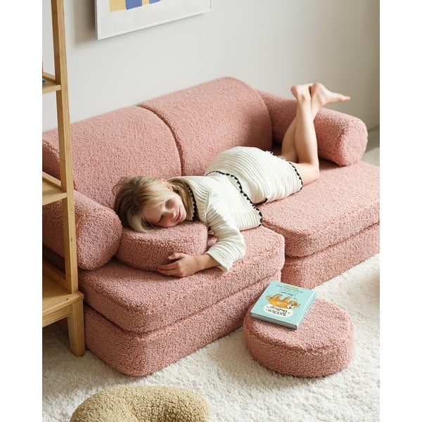 Roosa bukleekangast laste diivan 132 cm Settee - Wigiwama-image-2