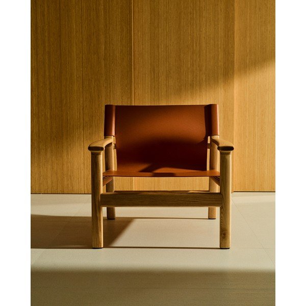 Konjakipruuni nahast tugitool Jan - Kave Home-image-1