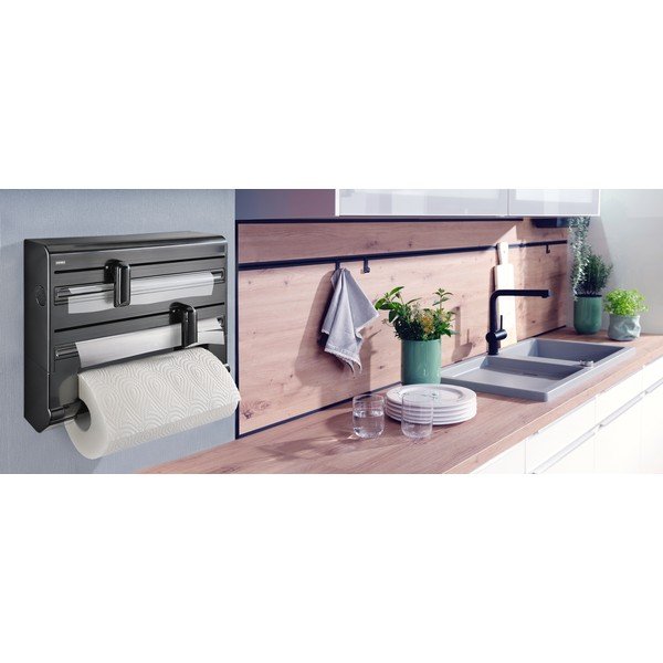 Must seinale kinnitatav plastmassist hoidik fooliumile ja paberrätikutele Parat - LEIFHEIT-image-1