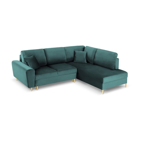 Petrooleumi värvi sametist panipaigaga nurgadiivanvoodi (parem nurk/"L"-kujuline) Kyoto - Cosmopolitan Design-image-1