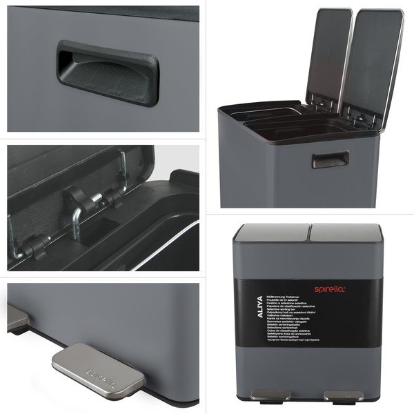 Tumehall terasest prügikast 2x20 l sorteeritud jäätmete jaoks/pedaaliga Aliya - Spirella-image-2