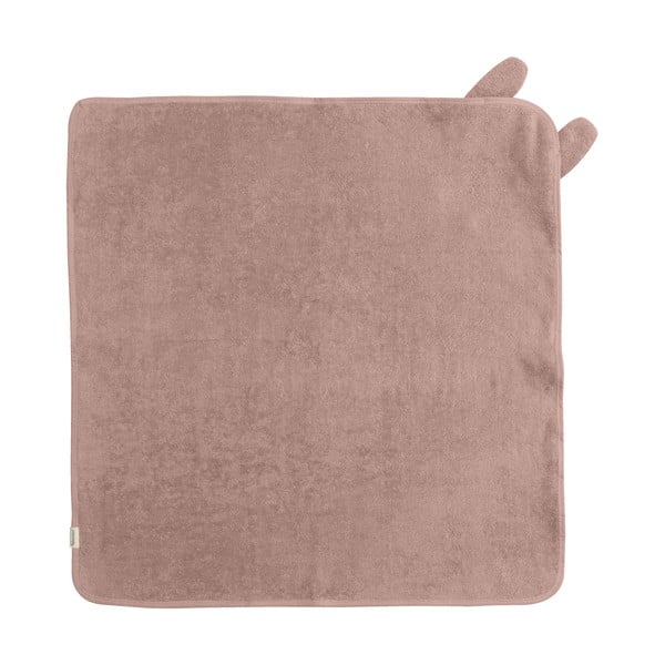 Roosa-pruun puuvillane beebirätik koos kapuutsiga 75x75 cm Rabbit - Kindsgut-image-2