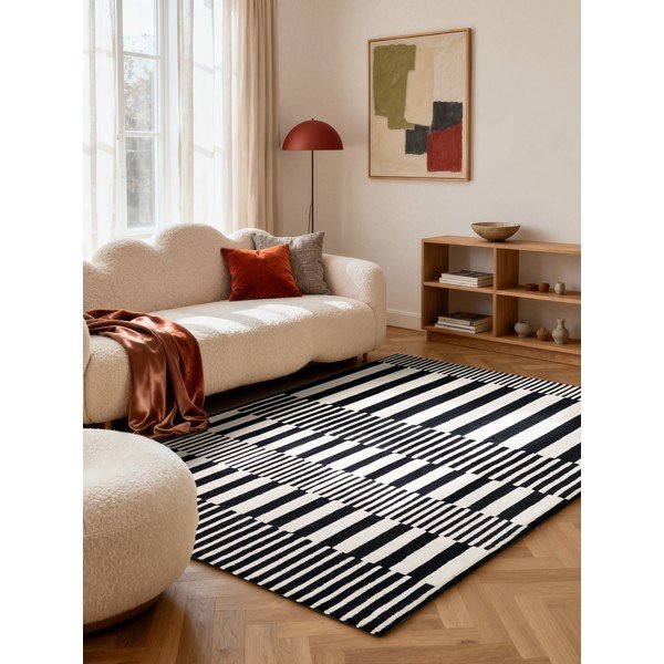 Mustvalge käsitsi kootud villane vaip 120x180 cm Stryve Pulse - Elle Decoration-image-1