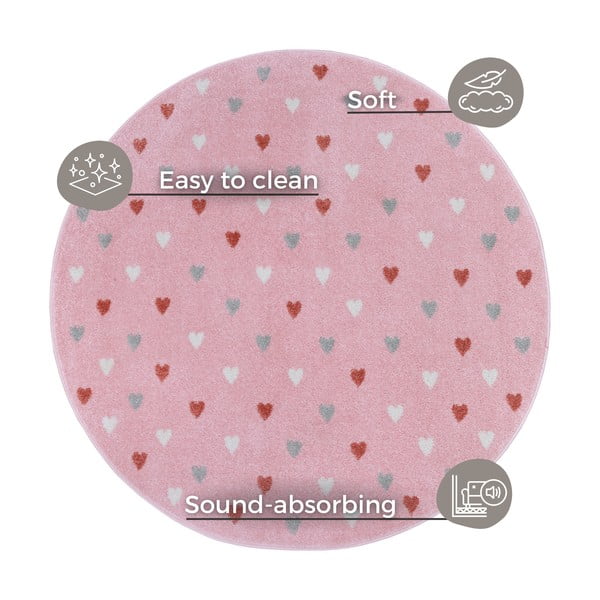 Roosa laste vaip ø 100 cm Little Hearts - Hanse Home-image-4