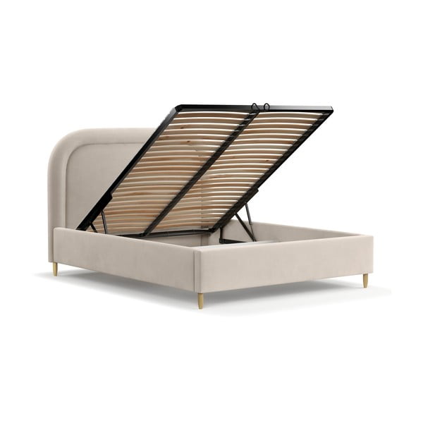 Beež polsterdatud kaheinimesevoodi koos voodipõhja ja panipaigaga 180x200cmMija - Maison de Rêve-image-3