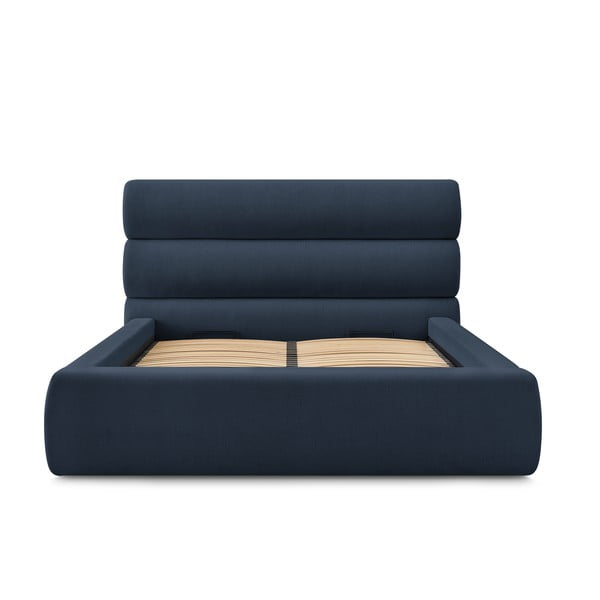 Tumesinine polsterdatud kaheinimesevoodi koos voodipõhjaga 160x200 cm Jagna - Bobochic Paris-image-3