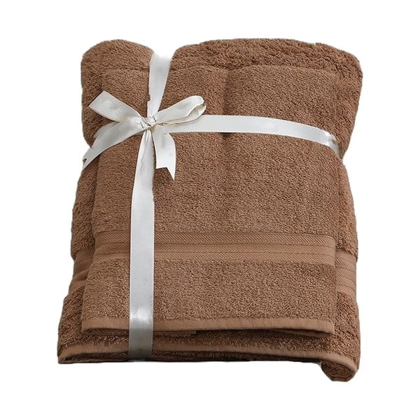 Pruun puuvillaste froteerätikute ja saunalina komplekt - Foutastic