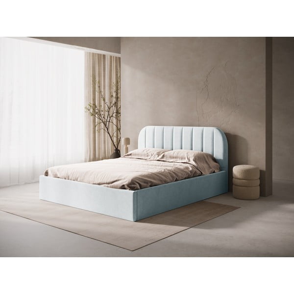 Helehall polsterdatud kaheinimesevoodi panipaigaga/ilma peatsita, koos raamiga 200x200 cm Susan – Micadoni-image-1