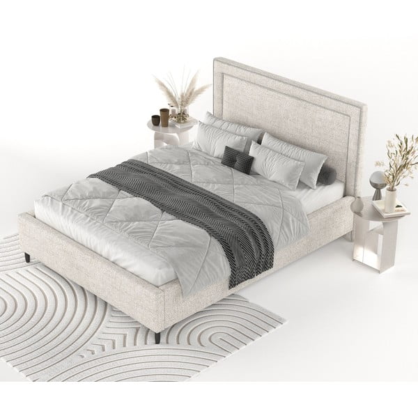 Kreem polsterdatud kaheinimesevoodi koos voodipõhja ja panipaigaga 180x200cm Baleine - Maison de Rêve-image-3