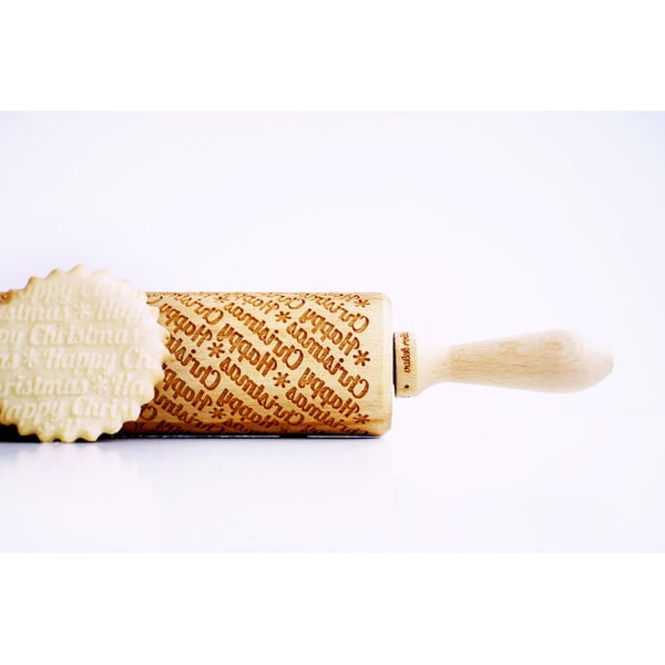 Puidust jõulukujuline reljeefne tainarull koos Happy Christmas - Valek-image-2